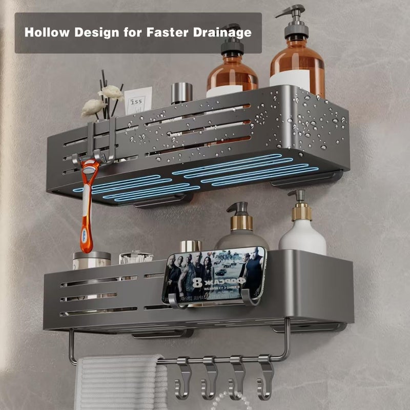 Voldra Shower Caddy Suction Cup, 2 Pack Shower Shelves for Inside Shower No Drilling, Aluminum Suction Showers Organizer with Towel Bar & Hooks Removable Bathroom Shelf Storage Rack(Gray) - Image 3